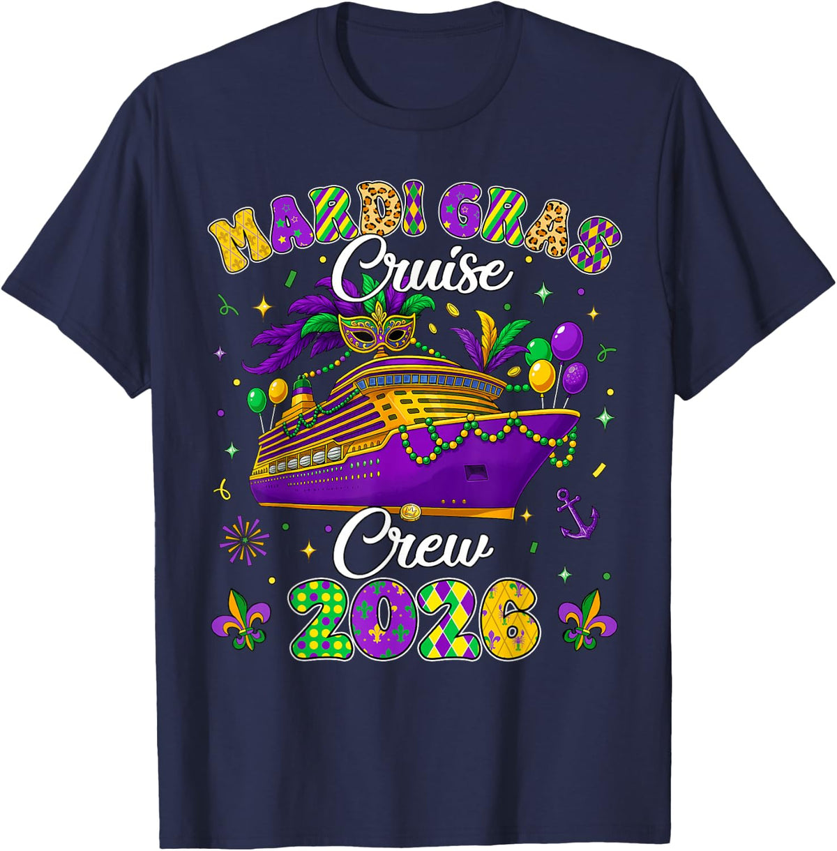 Mardi Gras Cruise Crew 2026 Trip New Orleans Family Matching T-Shirt - Navy Blue
