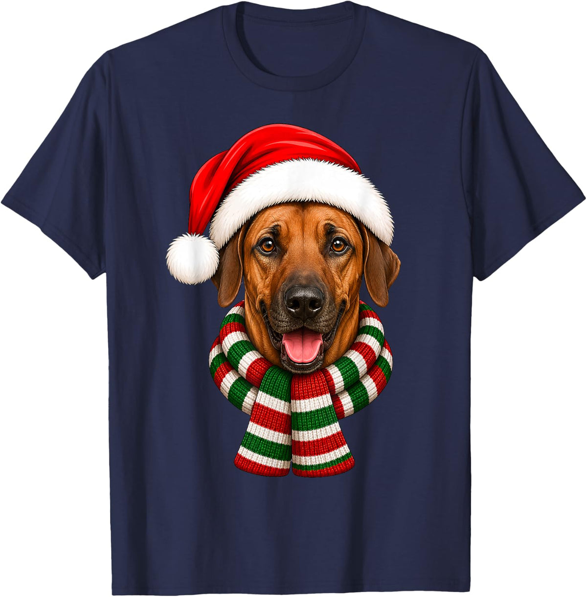 Rhodesian Ridgeback Dog Christmas Santa Hat Scarf Xmas T-Shirt - Navy Blue