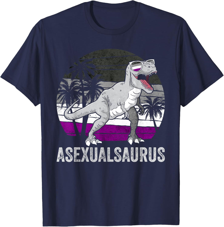 Asexual Pride Ace Flag Dinosaur Trex LGBTQ Asexualsaurus T-Shirt - Navy Blue