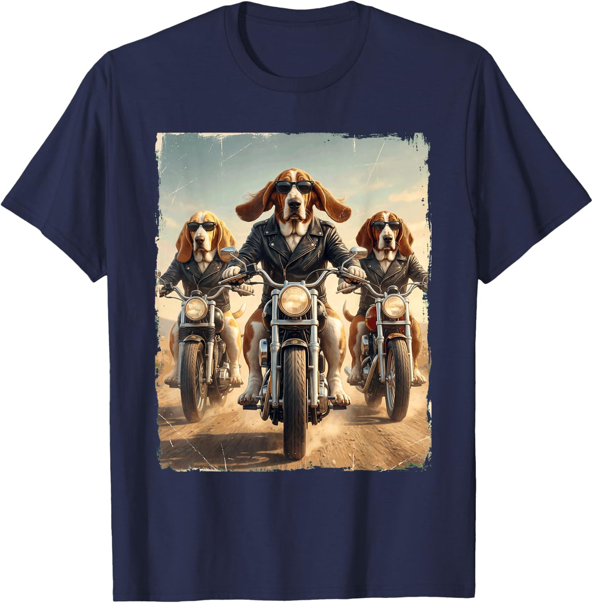 Funny Basset Hound Motorcycle Meme Dog Lover T-Shirt - Navy Blue