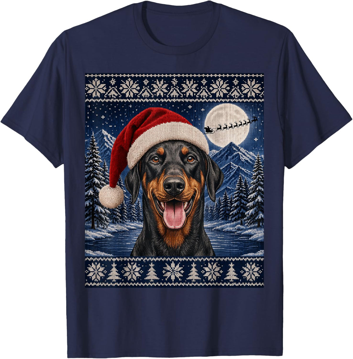 Doberman Pinscher Dog Santa Ugly Christmas T-Shirt - Navy Blue