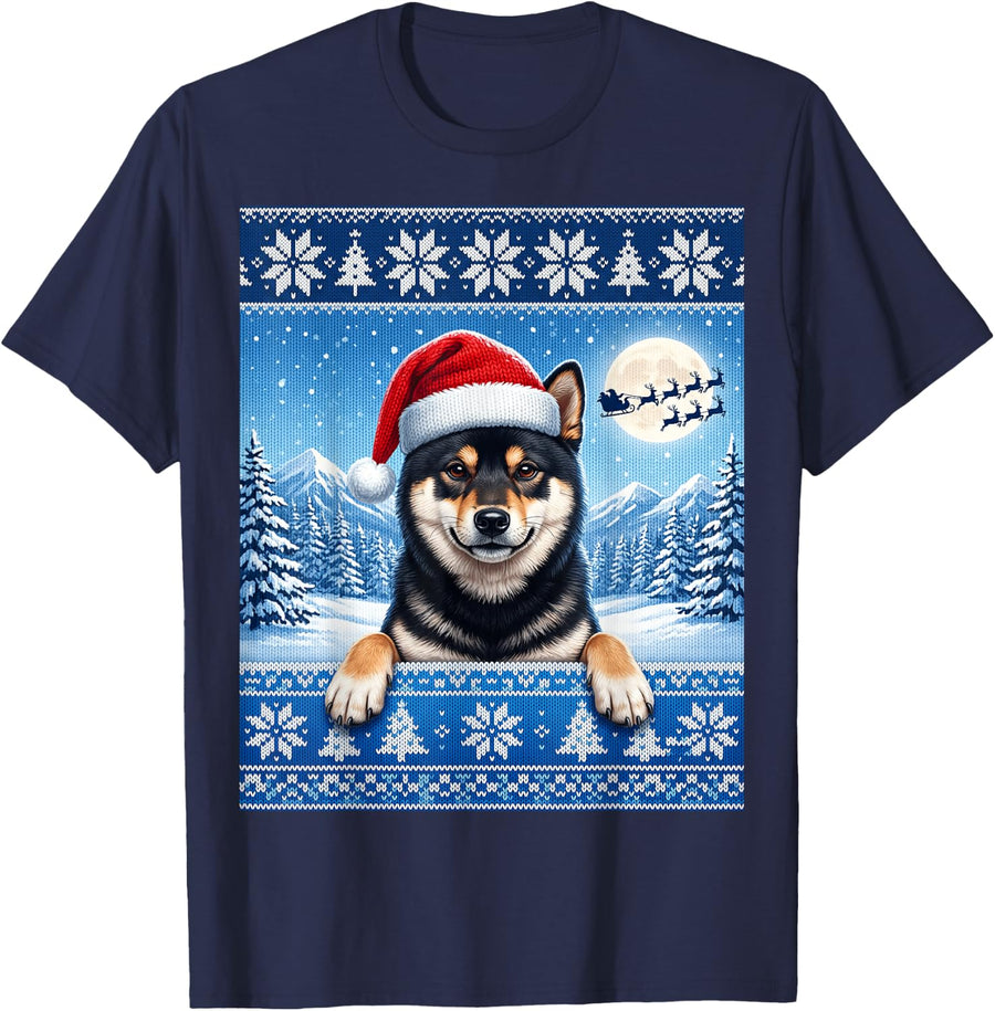Black and Tan Shiba Inu Dog T-Shirt - Navy Blue