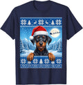 Black and Rust Doberman Pinscher Puppy Dog Christmas T-Shirt - Navy Blue