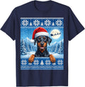 Black and Rust Doberman Pinscher Dog Christmas T-Shirt - Navy Blue