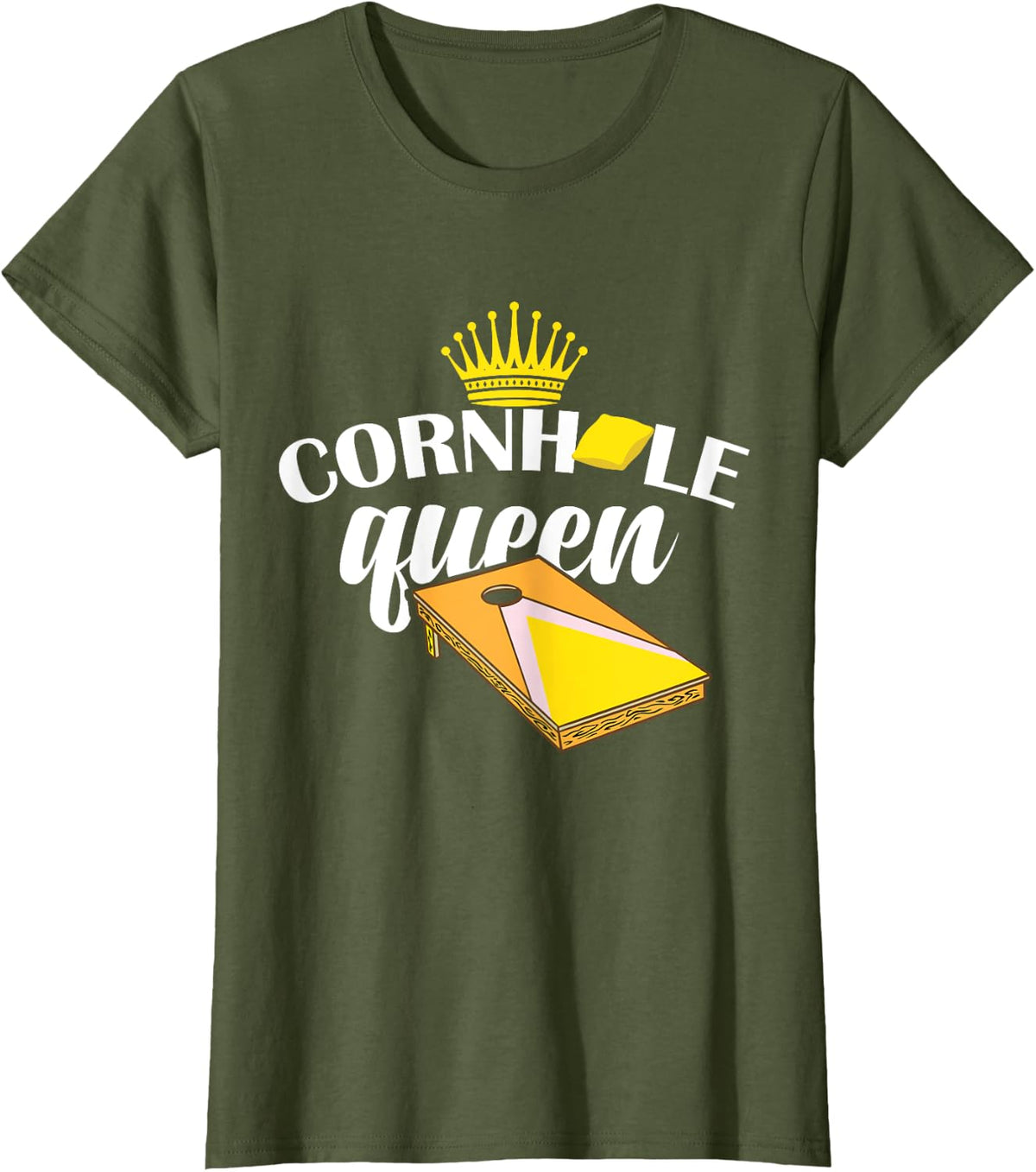 Cornhole Queen | Bean Bag | Funny Women Cornhole T-Shirt - Olive Green