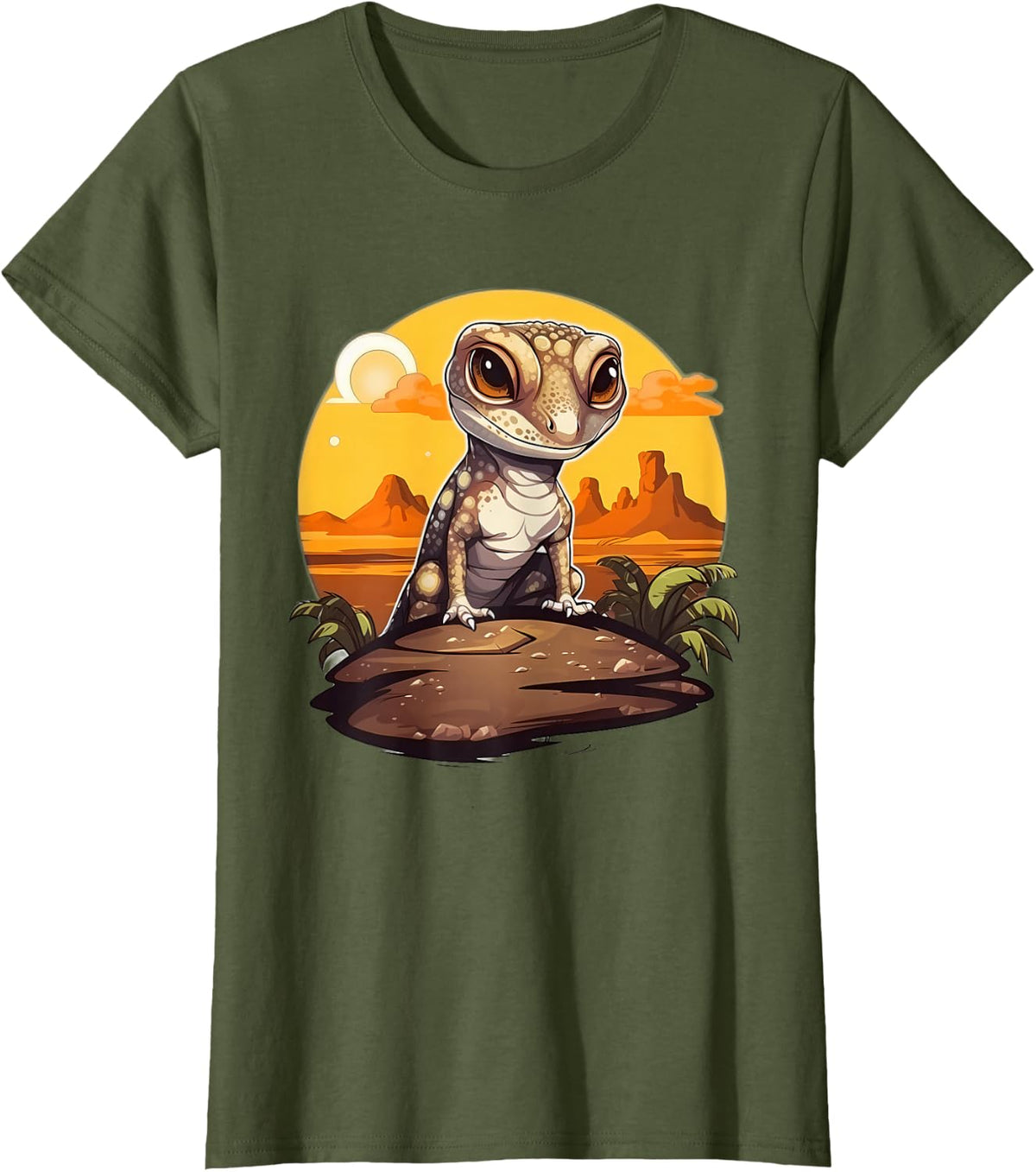 Retro Style African Fat-tailed Gecko T-Shirt - Olive Green