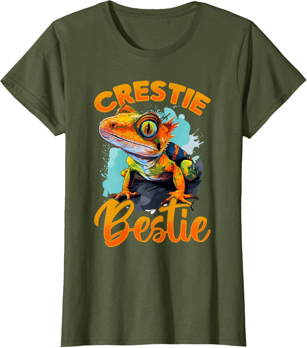 Crested Gecko Reptile T-Shirt Crestie Bestie Tee for Lizard Lovers - Olive Green