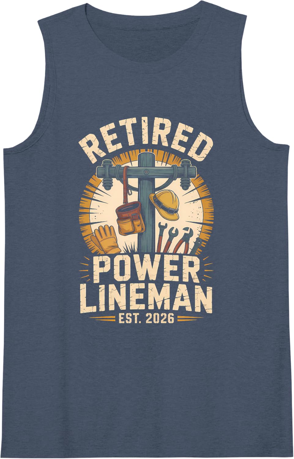Women's Power Lineman Retired Est 2026 Utility Crew Sleeveless Tank Top - Navy Blue