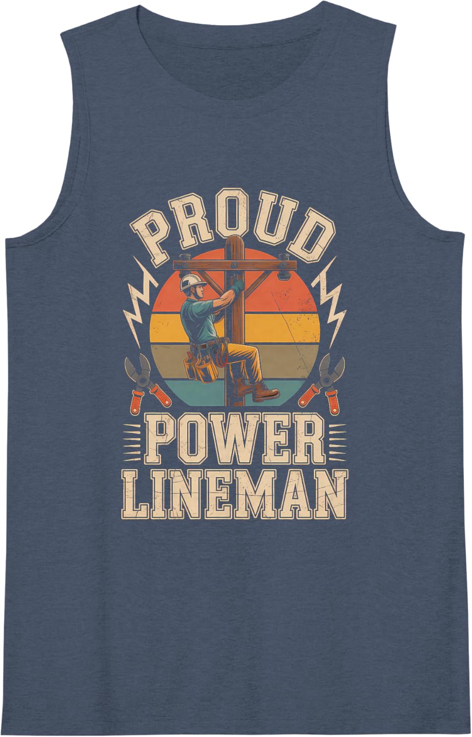Women's Proud Power Lineman Electrician Utility Worker Sleeveless Tank Top - Navy Blue
