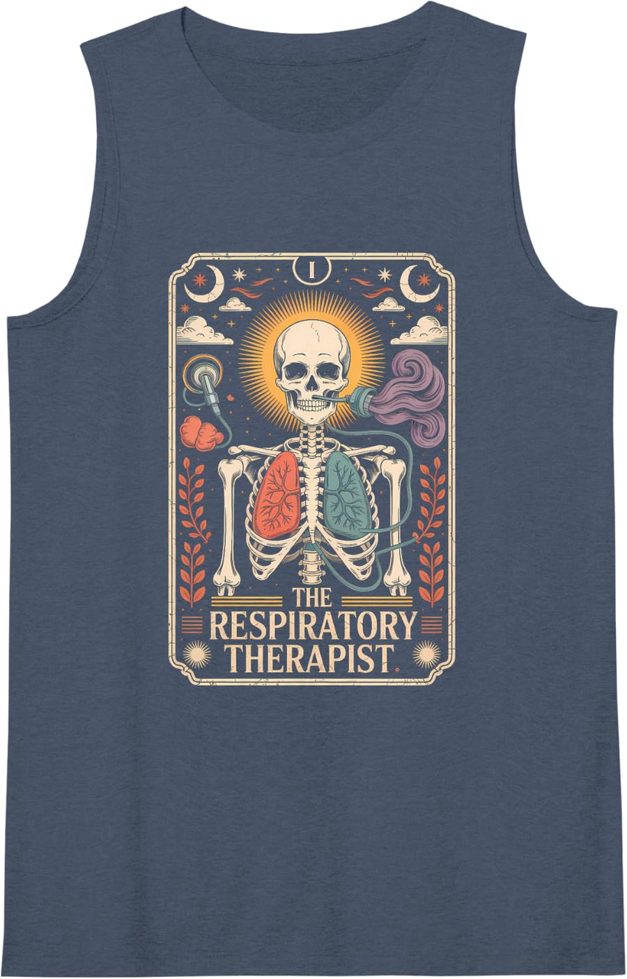 Women's Respiratory Therapist Skeleton Tarot Medical Art Sleeveless Tank Top - Navy Blue