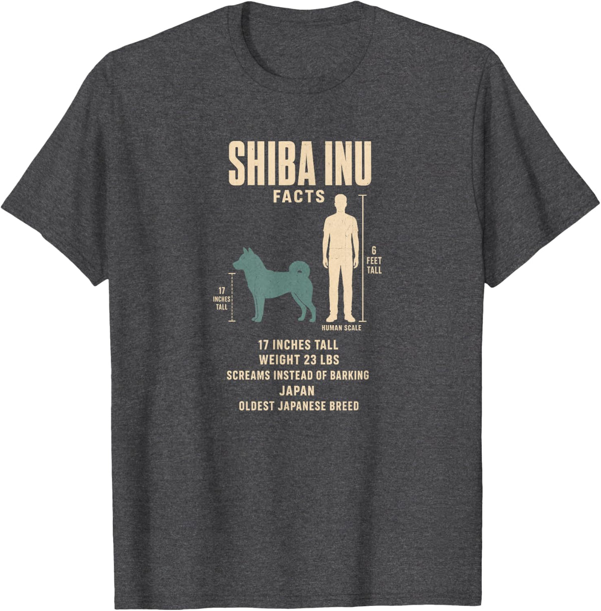 Shiba Inu Facts Dog Breed Size Comparison Chart T-Shirt - Dark Heather Grey