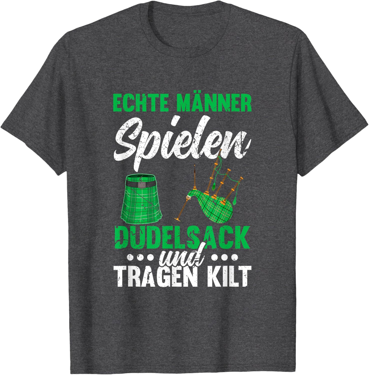 Bagpipe and Kilt Sack Pipe Bagpipe Player T-Shirt - Dark Heather Grey