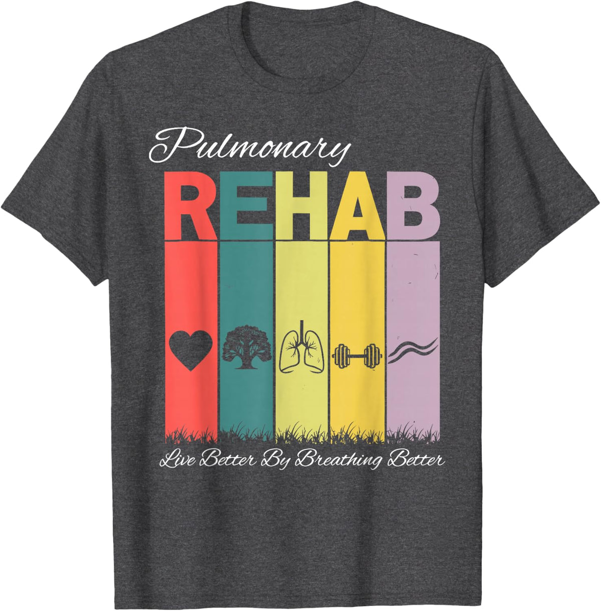 Retro Pulmonary Rehab Pulmonologist COPD Awareness Breathing T-Shirt - Dark Heather Grey