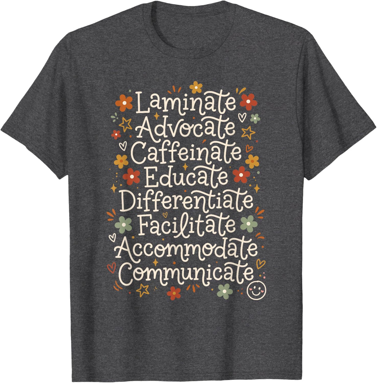 Special Education Teacher Laminate Accommodate Collaborate T-Shirt - Dark Heather Grey