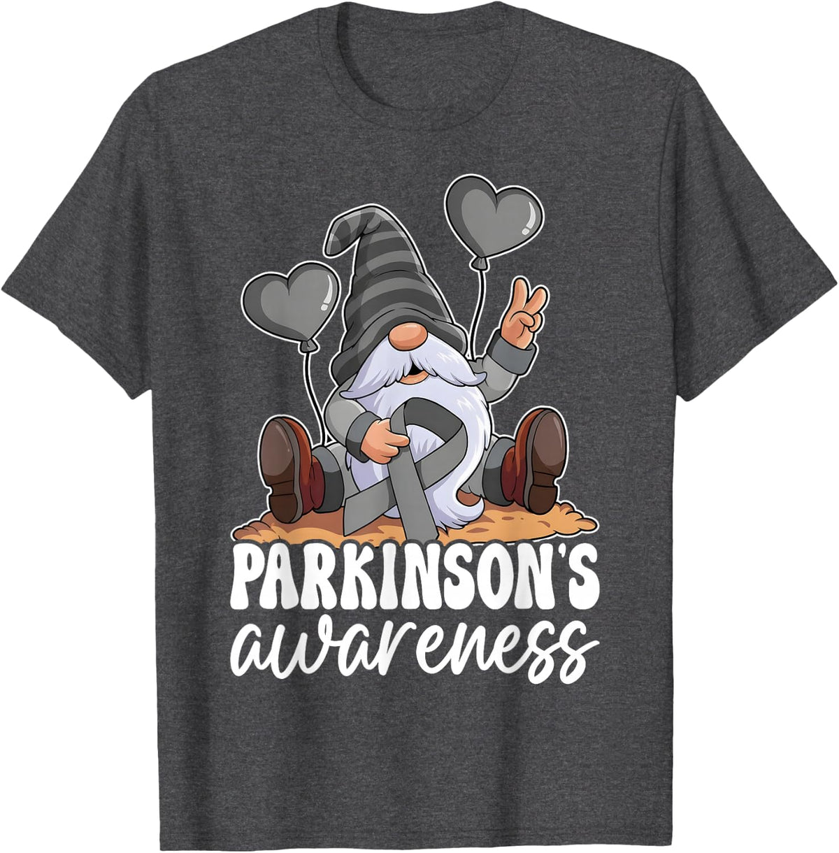 Parkinson's Awareness Gray Ribbon Gnome T-Shirt - Dark Heather Grey