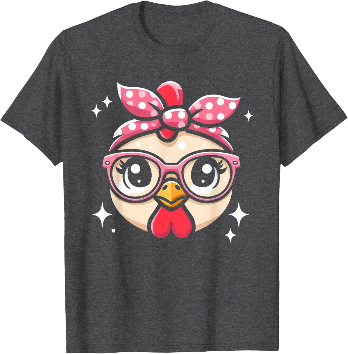 Chicken Pink Bandana Glasses T-Shirt - Dark Heather Grey