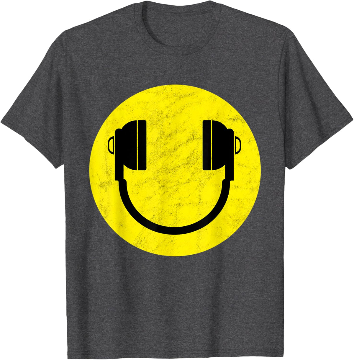 Cool DJ Smile with Headphone Design T-Shirt - Dark Heather Grey