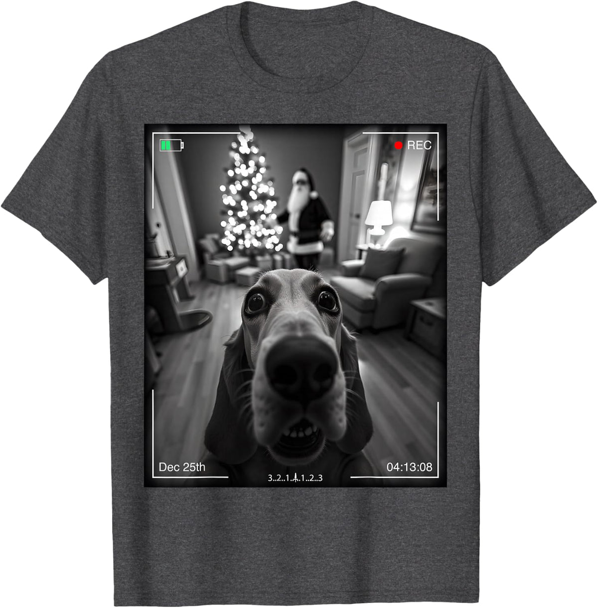 Basset Hound Catches Santa On Camera Xmas T-Shirt - Dark Heather Grey
