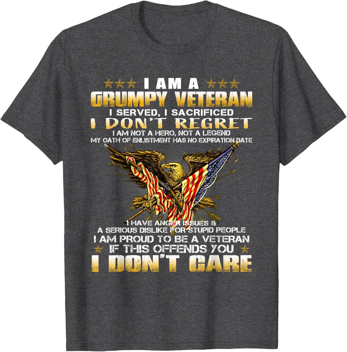 4th of July I Am A Grumpy Old Veteran Vintage Army Gift T-Shirt - Dark Heather Grey