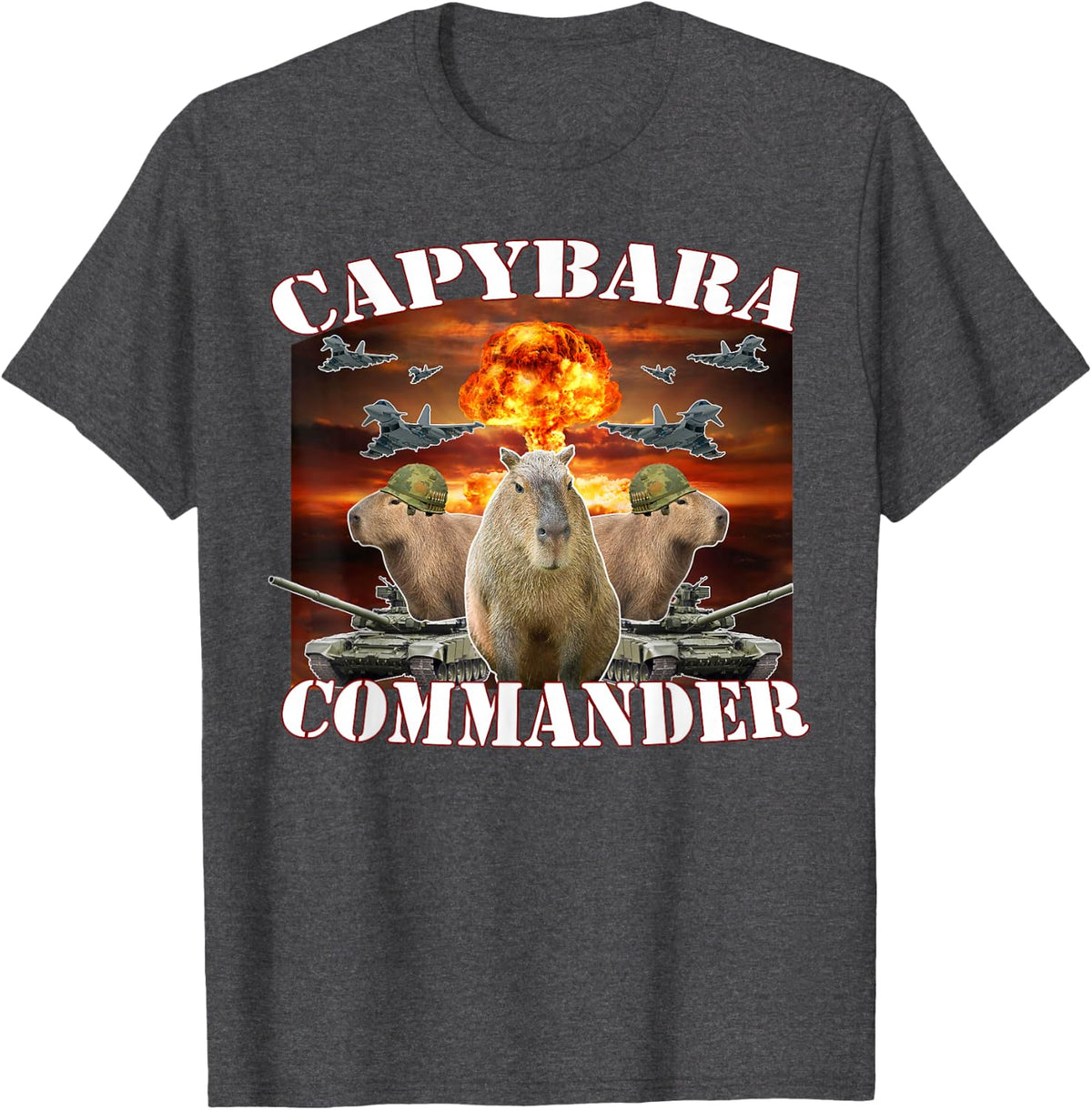 Capybara Commander Funny Capybara Warrior T-Shirt - Black, X-Small - Unisex-Adults - Short Sleeve - Cotton 60%, Polyester