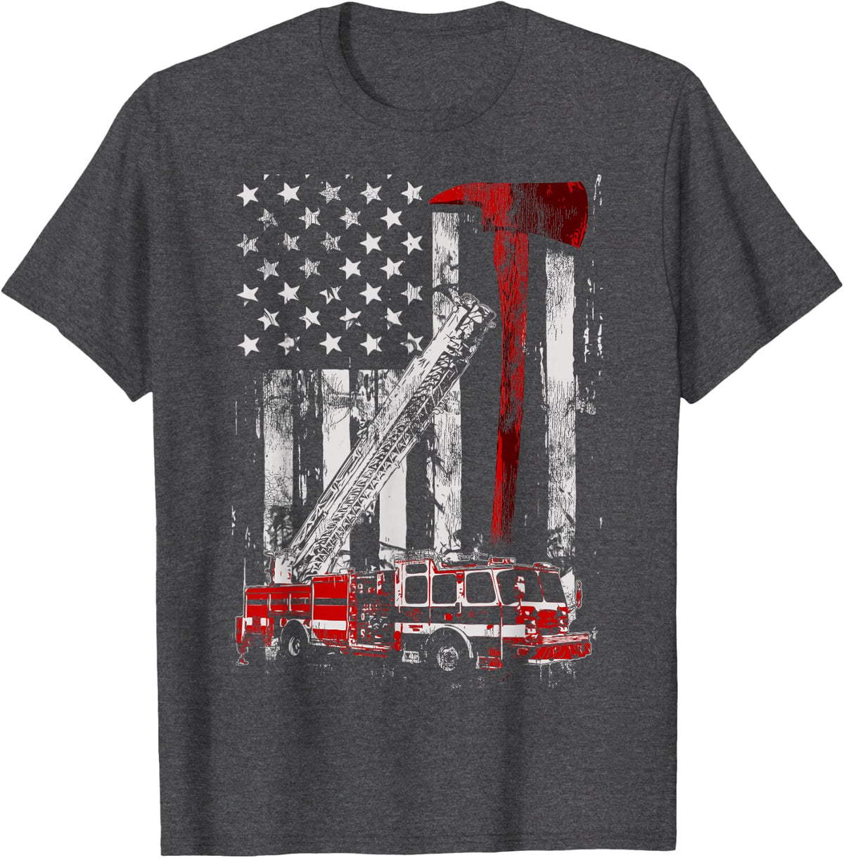 Fire Engine Truck Axe T-Shirt Thin Red Line Firetruck T-Shirt - Dark Heather Grey