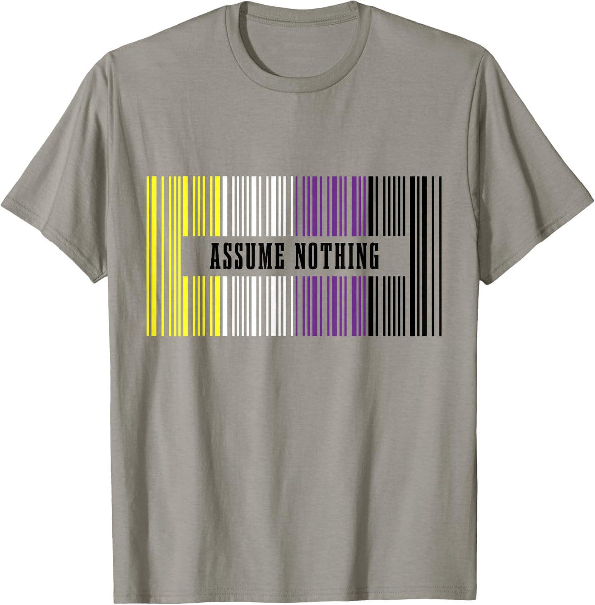 Non Binary Flag Bar Code Assume Nothing Queer Pride Month T-Shirt - Slate Grey
