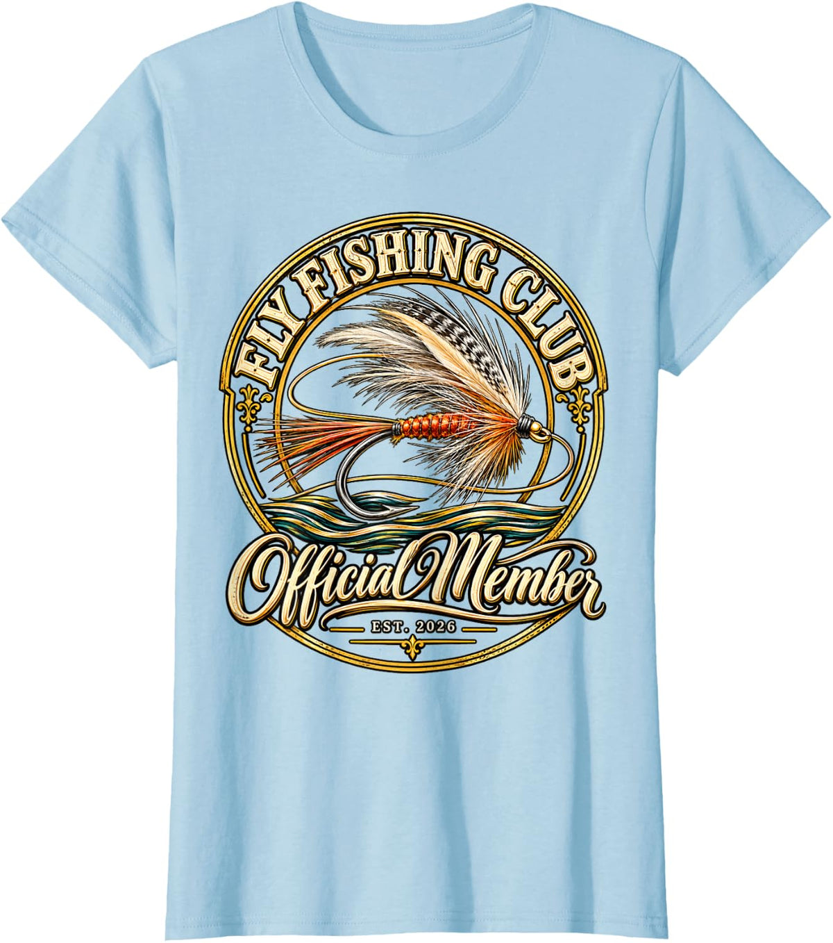 Trout Angler Dry Fly Fishing Classic Emblem T-Shirt - Baby Blue