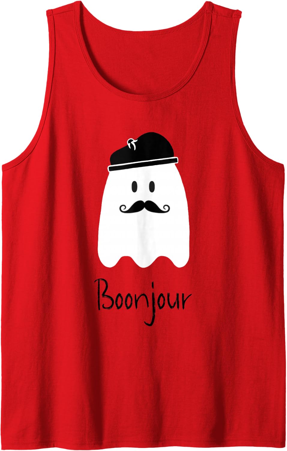 Funny French Teacher Halloween Bonjour Ghost Sleeveless Tank Top - Red
