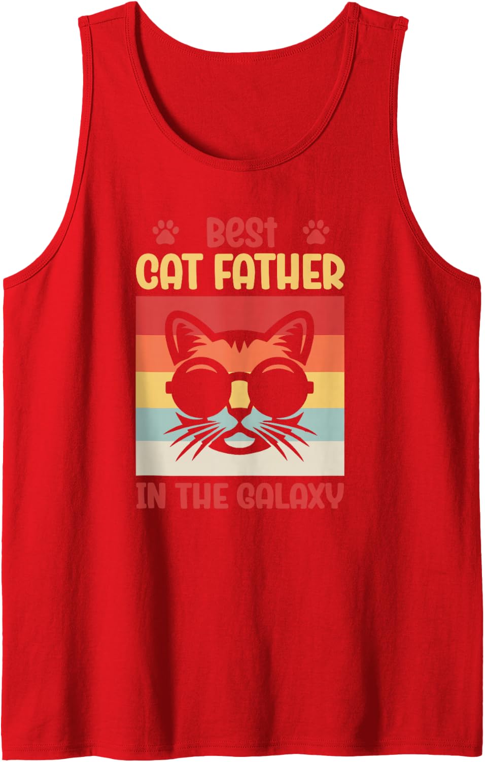 Cat Dad Cats Father Papa Best Catfather in The Galaxy Sleeveless Tank Top - Red
