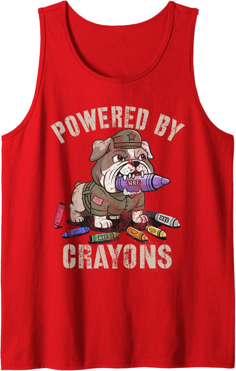 Funny Powered BY Crayons Our Troop Team Military My Veterans Sleeveless Tank Top - Red