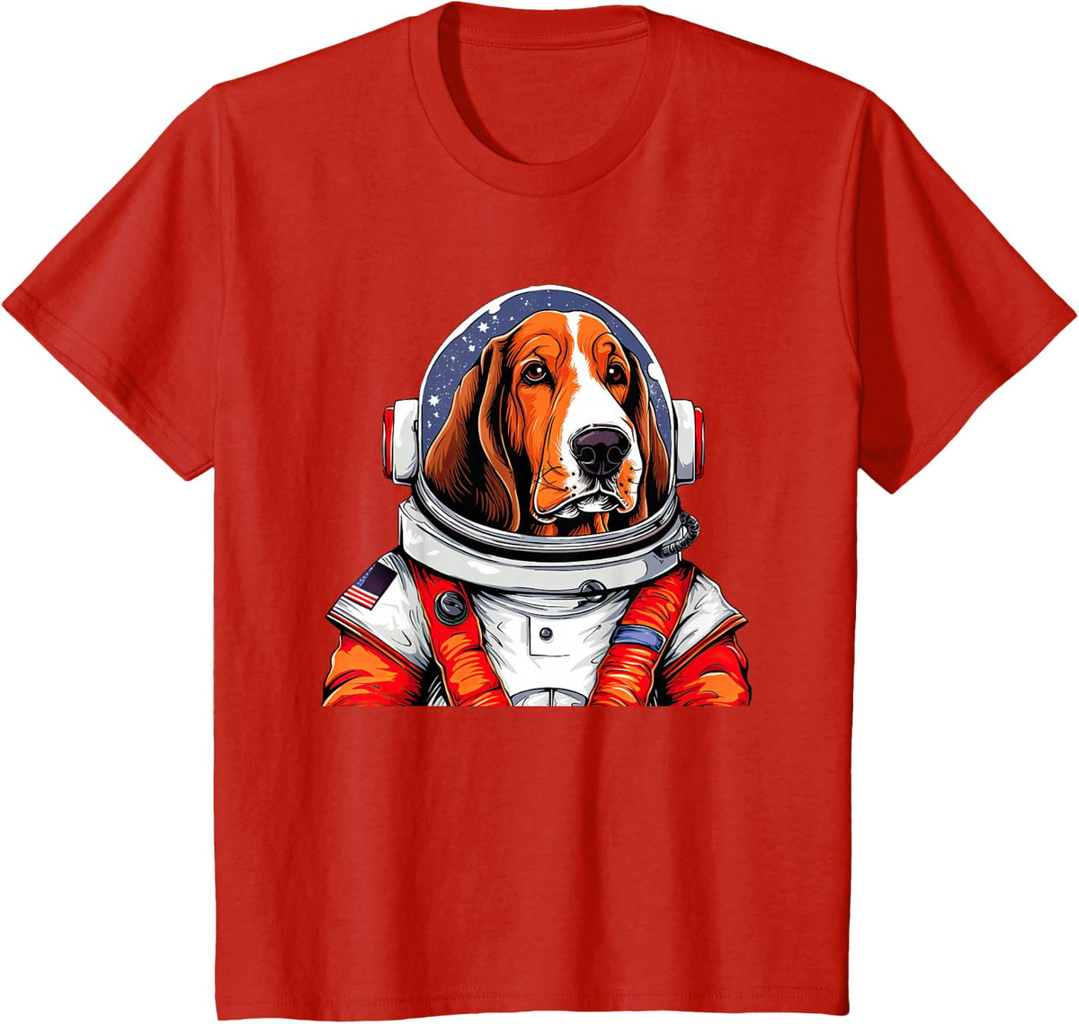 Basset Hound Astronaut Funny Dog Space Suit T-Shirt - Red