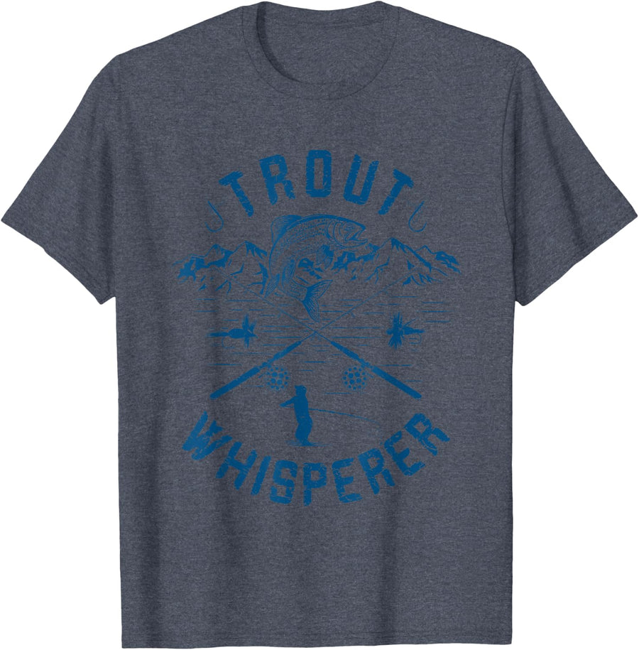 Funny Trout Fly Fishing T-Shirt Tee for Men Birthday Christmas - Heather Blue
