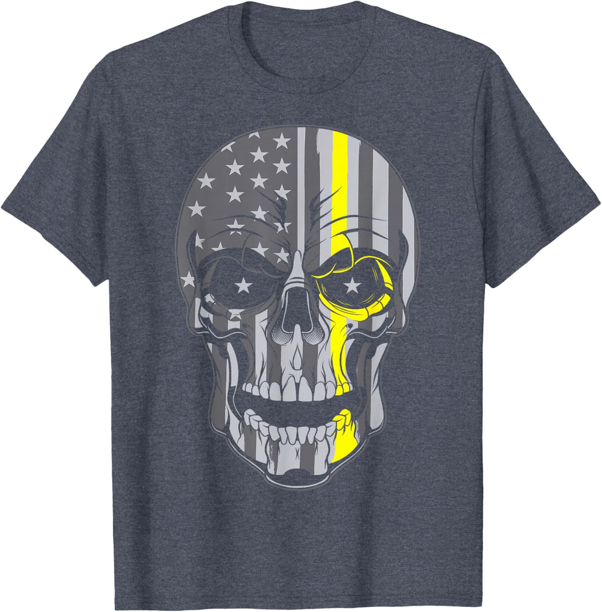 911 Dispatcher Thin Yellow line American Flag Skull Gift T-Shirt - Heather Blue