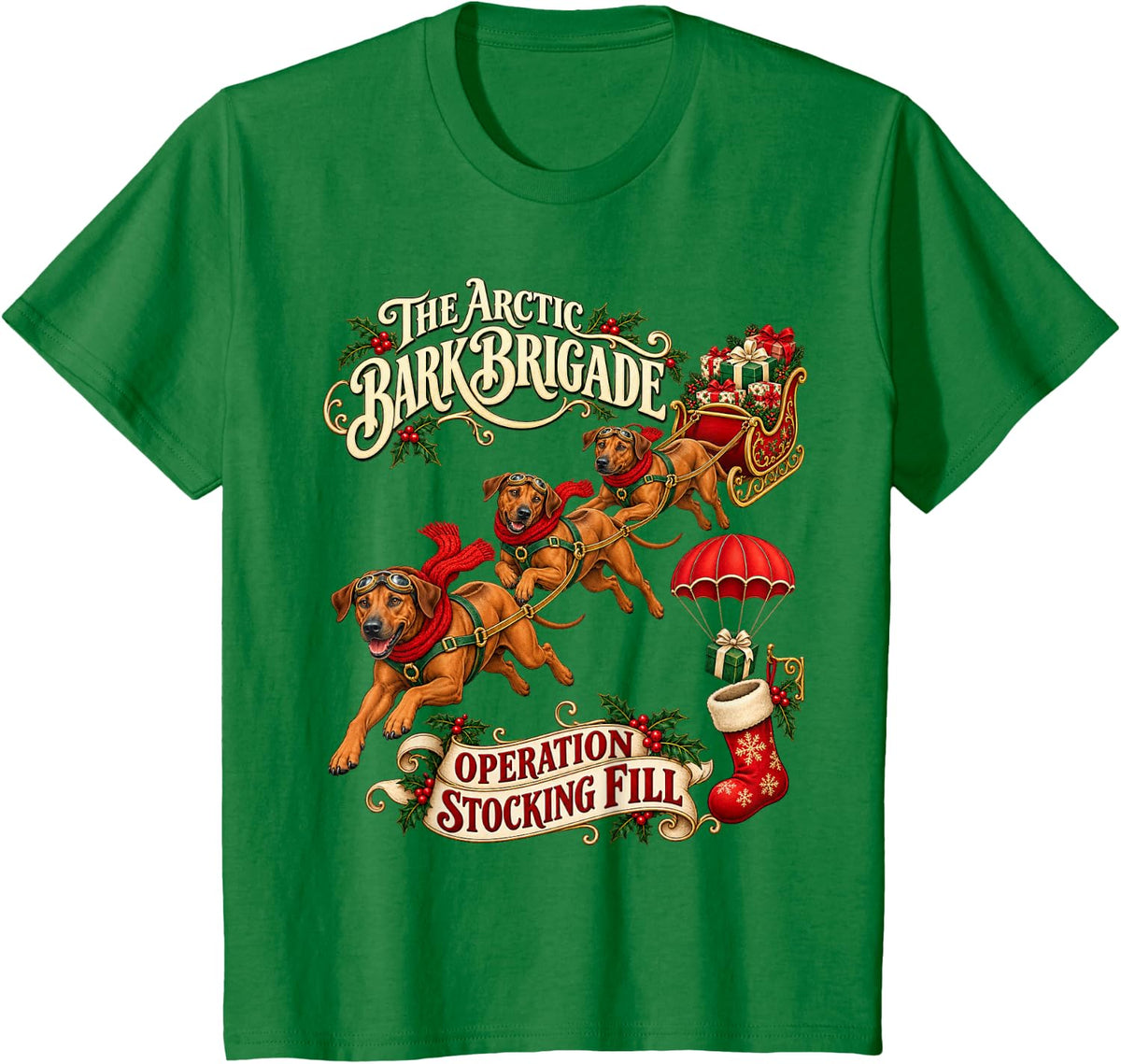 Rhodesian Ridgeback Dog Classic Xmas Stocking T-Shirt - Kelly Green