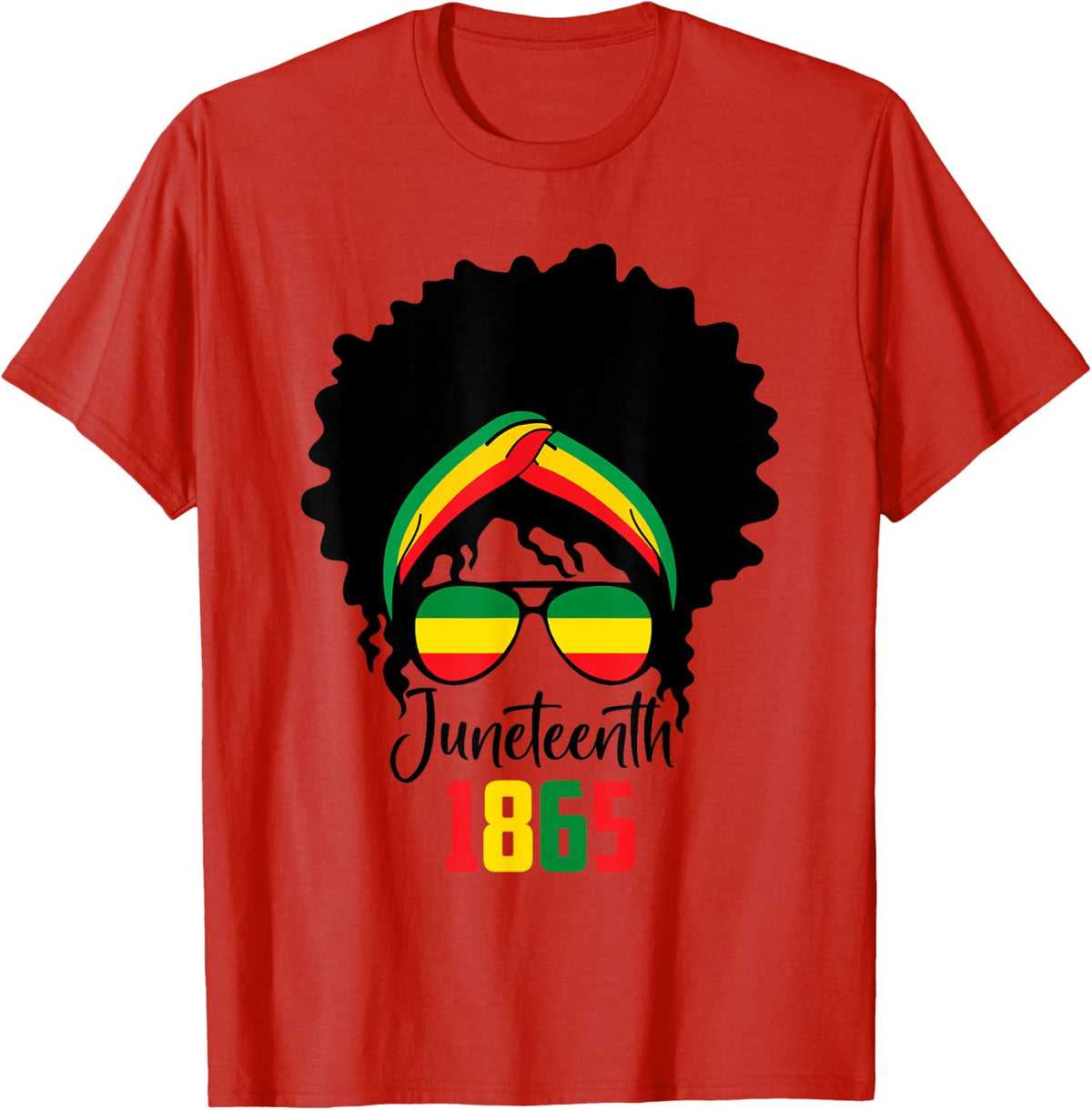 Messy Bun Juneteenth Celebrate 1865 June 19th Black Afro T-Shirt - Red