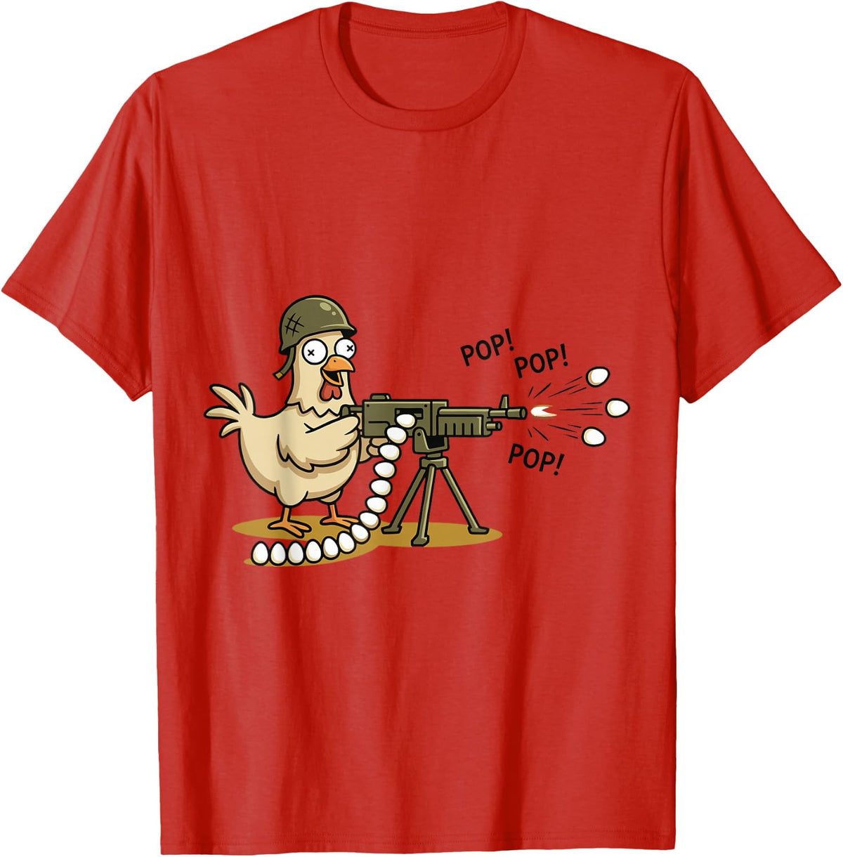 Funny Military Chicken Soldier Shirt Heavy Gun Shooting Eggs Tees T Shirts - Red