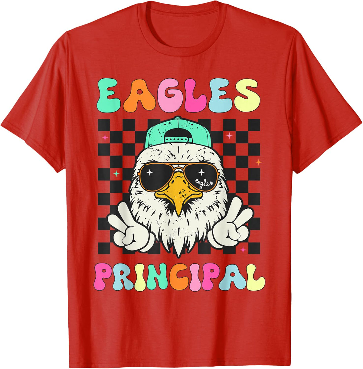Vintage Elementary Principal Back to School Eagles Spirit T-Shirt - Red