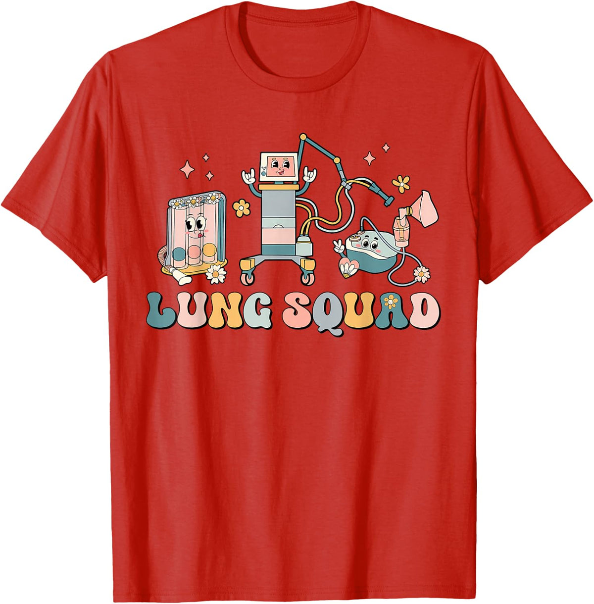 Retro Lung Squad Respiratory Therapy RT Pulmonologist T-Shirt - Red
