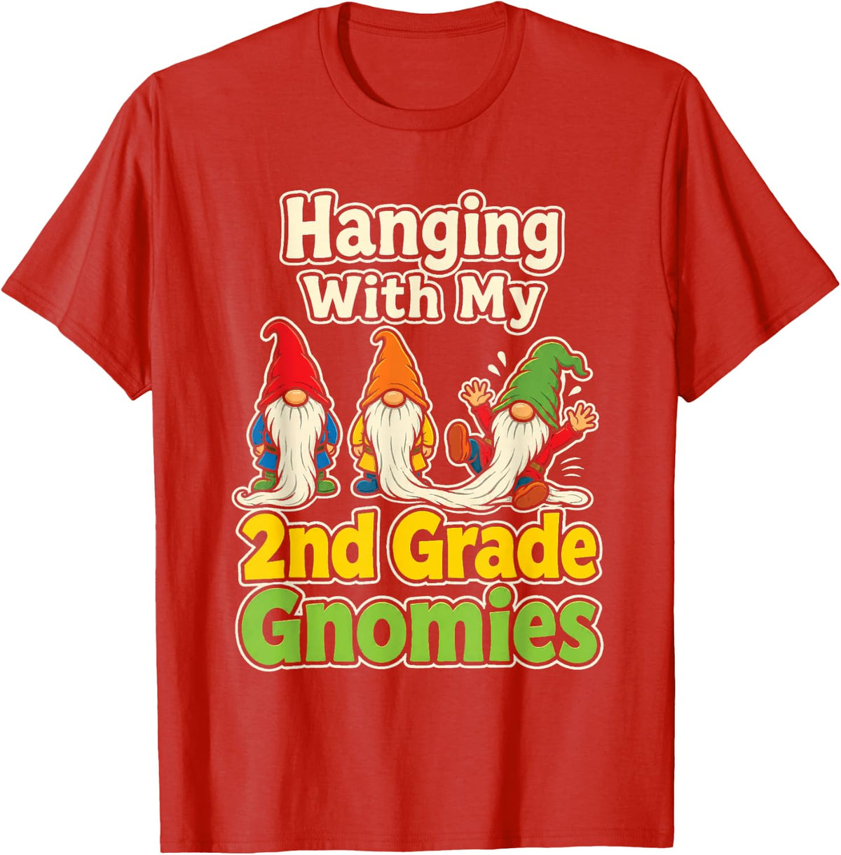 2nd Grade Teacher Gnome Hanging with My Gnomies T-Shirt - Red