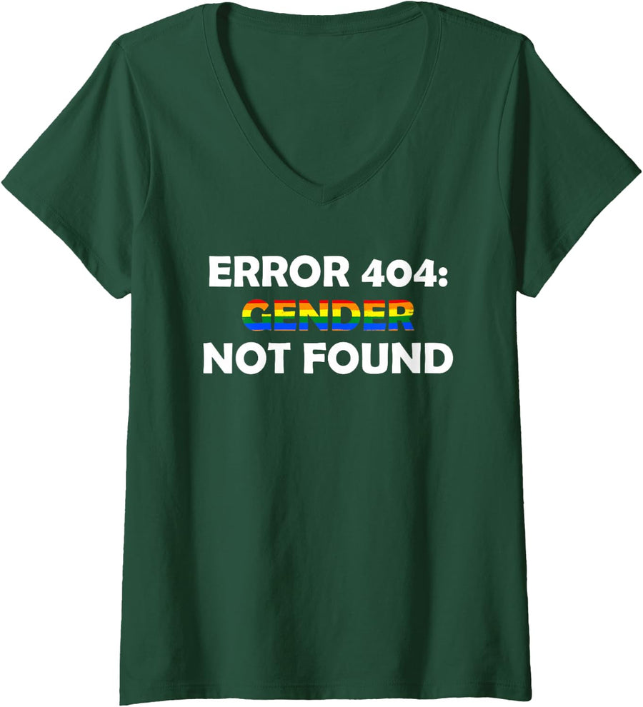 Women's Error 404: Gender Not Found - LGBTQ V-Neck T-Shirt - Dark Green