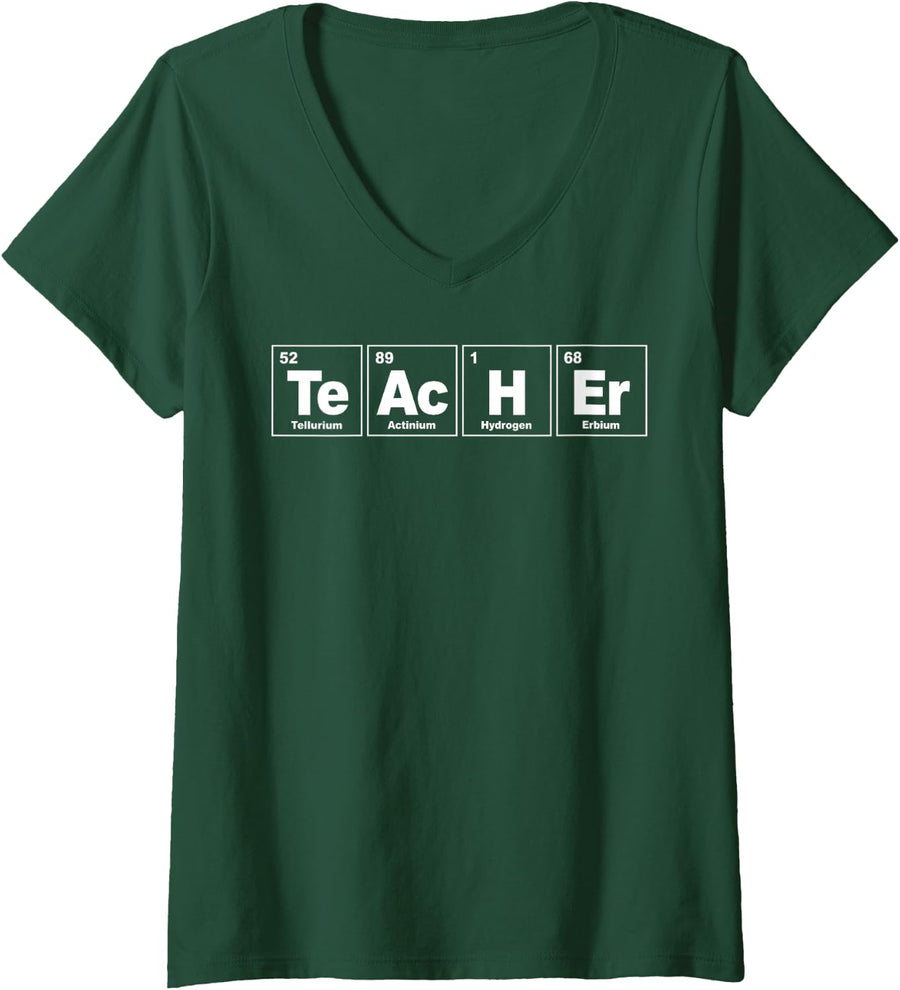 Women's Teacher Periodic Table Chemistry Teacher Science Nerd V-Neck T-Shirt - Dark Green