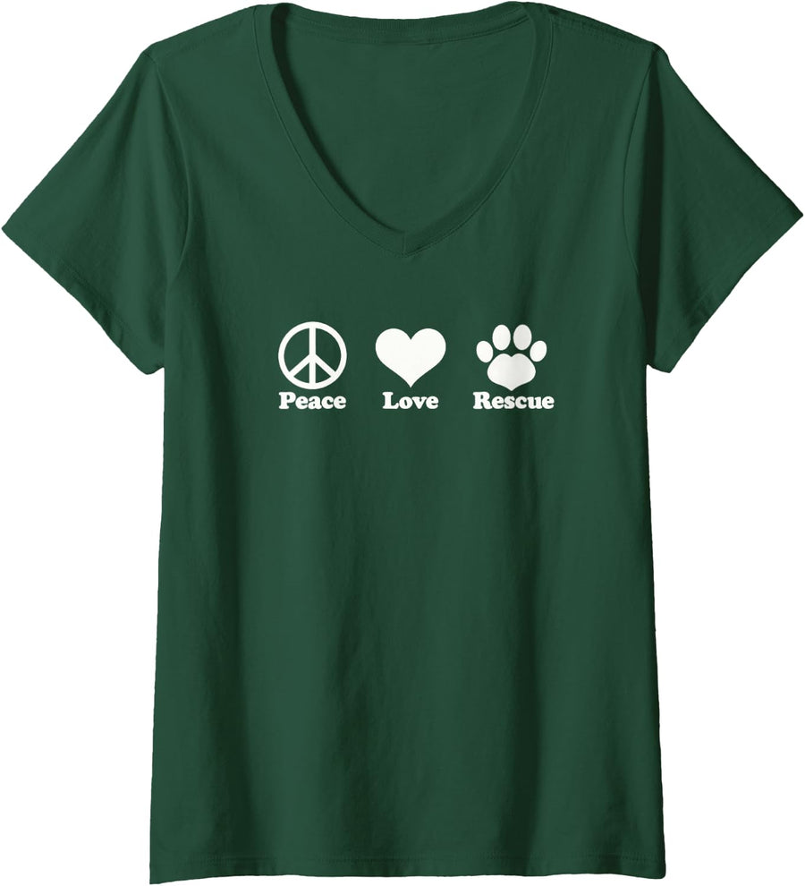 Women's Peace Love Rescue Dog Paw Animal Lover T-Shirt V-Neck T-Shirt - Dark Green