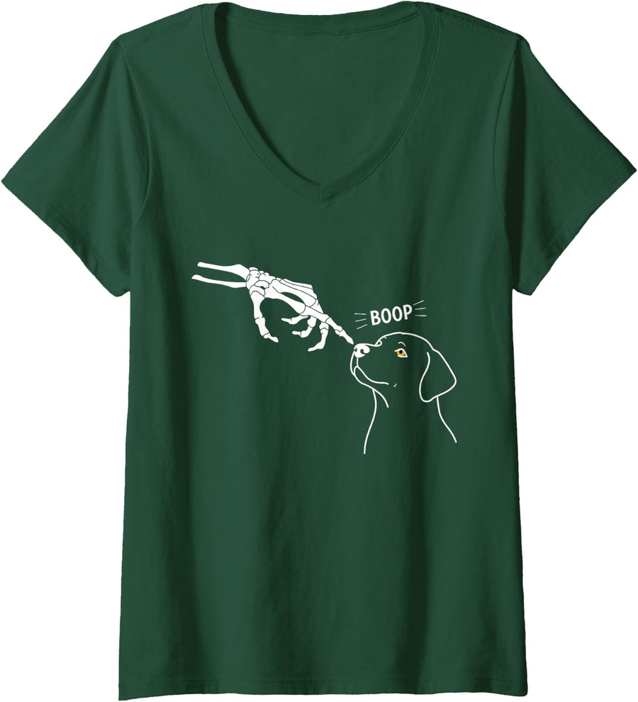 Women's Funny Skeleton Boop Dog Halloween Ghost Spooky Lover Meme V-Neck T-Shirt - Dark Green