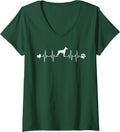 Women's Doberman Pinscher Dog Lover Heartbeat EKG Pet Dog Mom Dad V-Neck T-Shirt - Dark Green