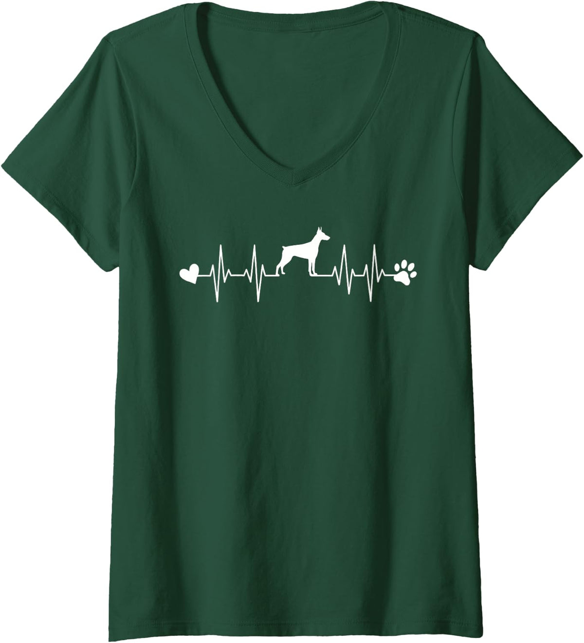 Women's Doberman Pinscher Dog Lover Heartbeat EKG Pet Dog Mom Dad V-Neck T-Shirt - Dark Green