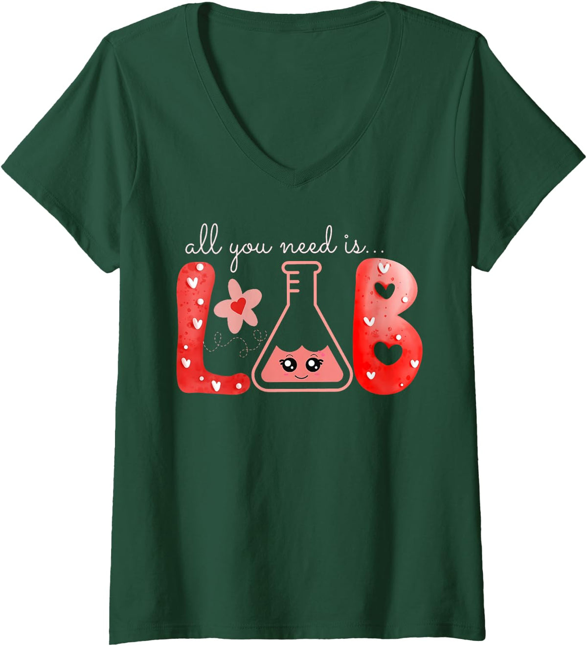 Women's Valentine Laboratory Medical Lab Science PhD Student V-Neck T-Shirt - Dark Green