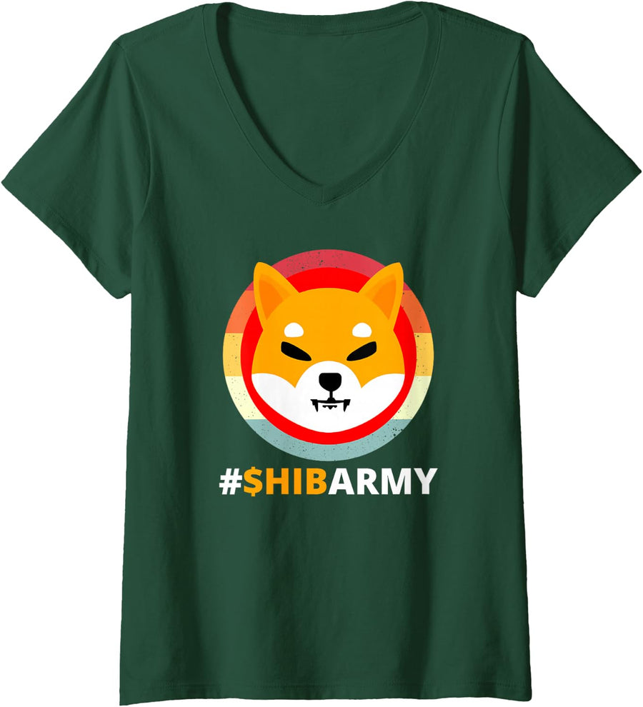 Women's Shibarmy Shiba Inu Coin Crypto Millionaire V-Neck T-Shirt - Dark Green