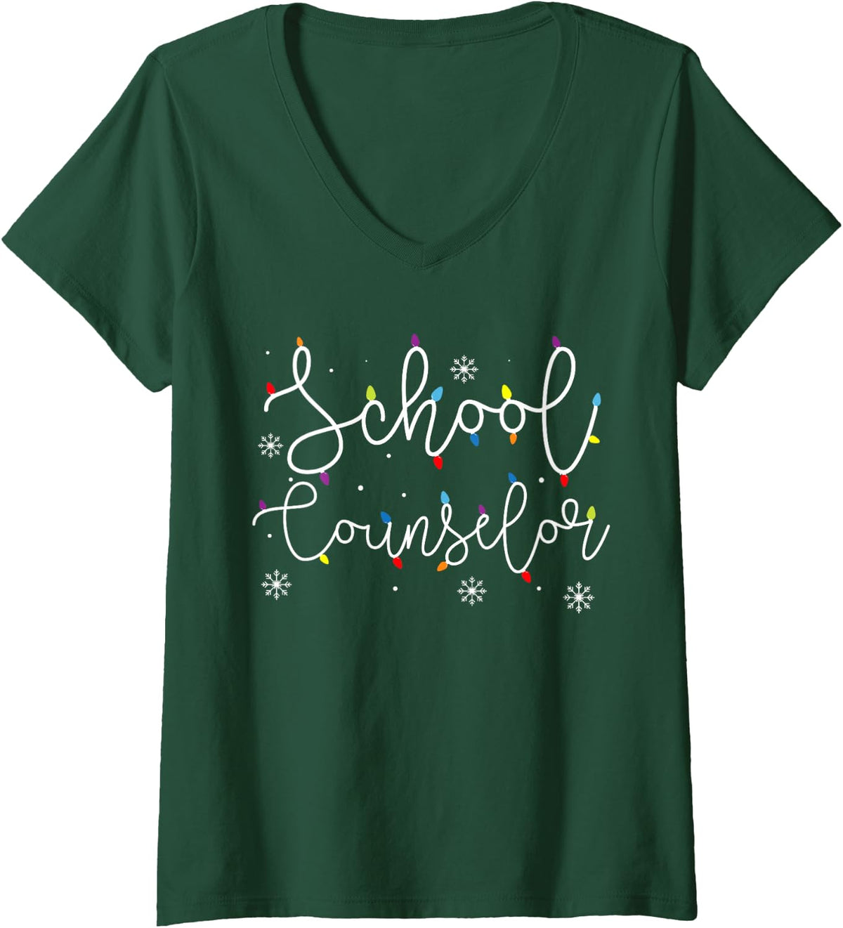 Women's Cute Christmas School Counselor Squad X-mas Light Festive V-Neck T-Shirt - Dark Green