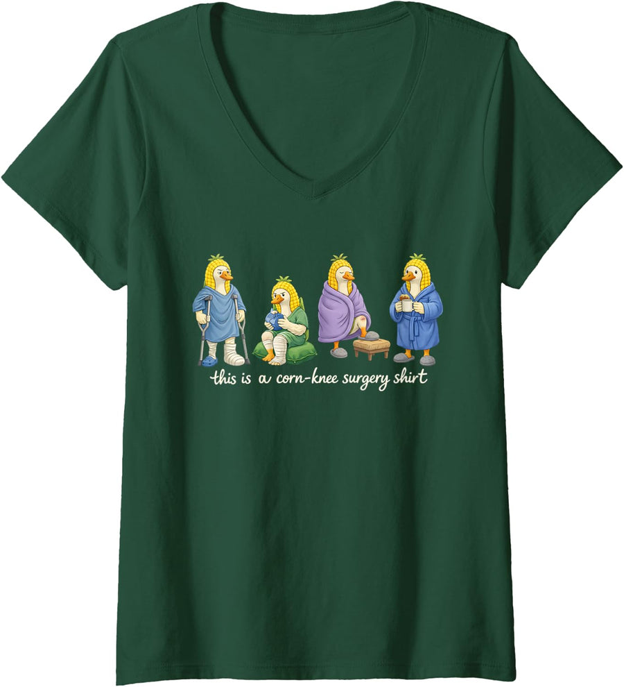 Women's Knee Replacement ACL Surgery This is A Corn-Knee Surgery V-Neck T-Shirt - Dark Green