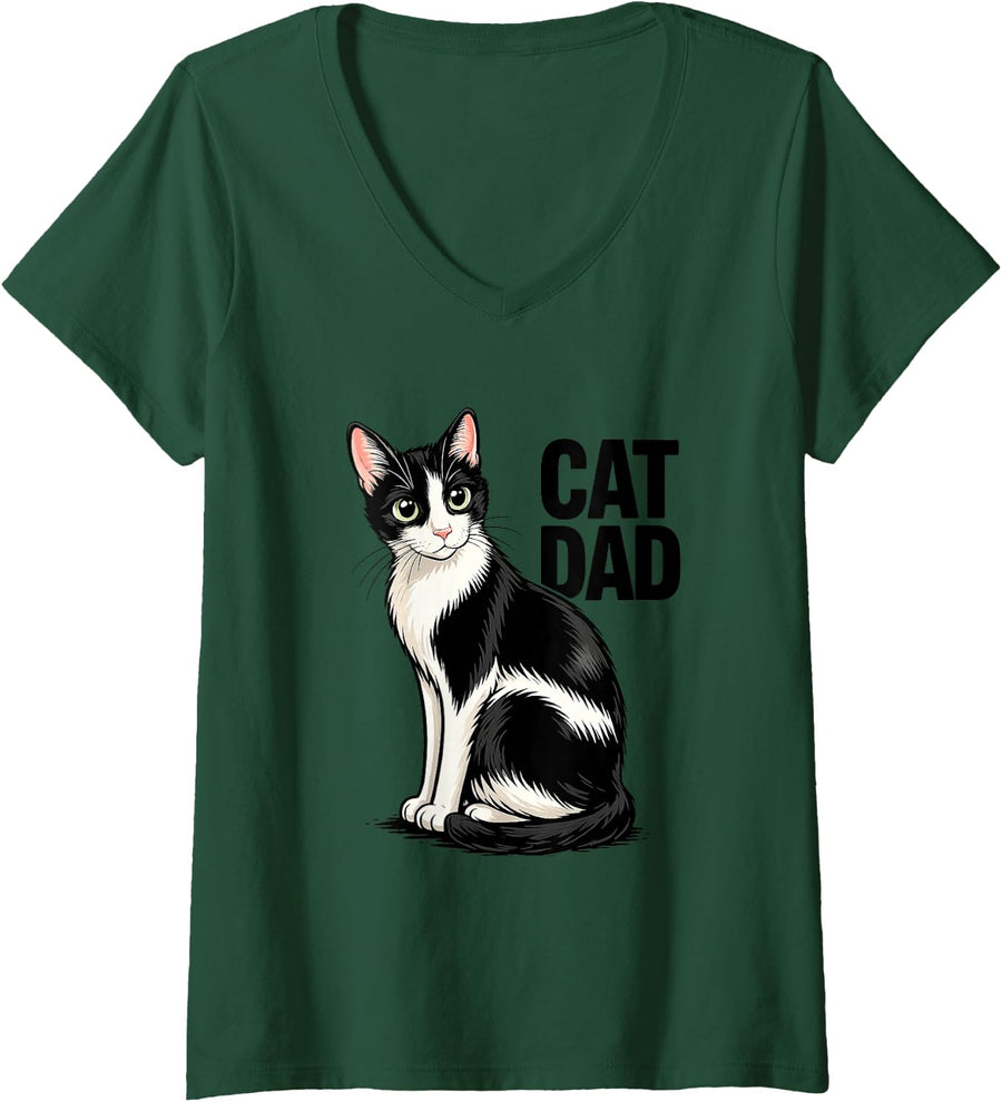Women's Cat Dad V-Neck T-Shirt - Dark Green
